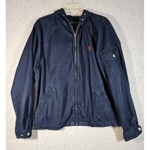 Polo Ralph Lauren Field Jacket Navy Blue Red Pony Talon Zipper Men Sz XL Hooded